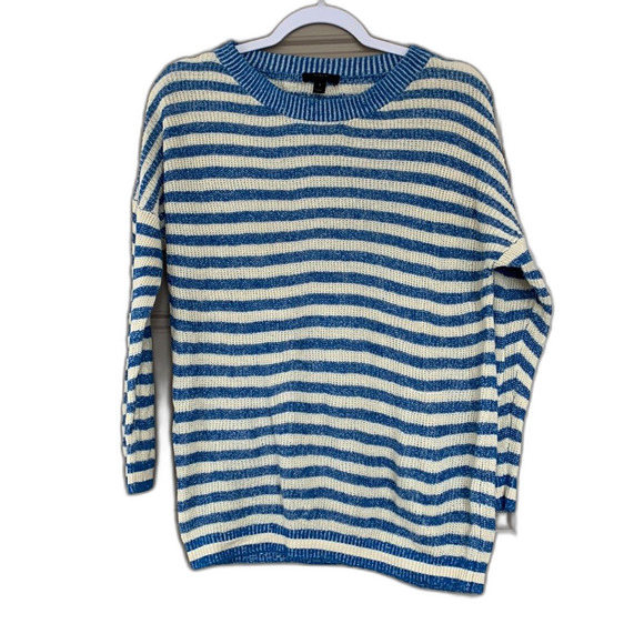 J CREW HEATHER STRIPE LINEN BLEND SWEATER BLUE SMALL - Picture 1 of 4